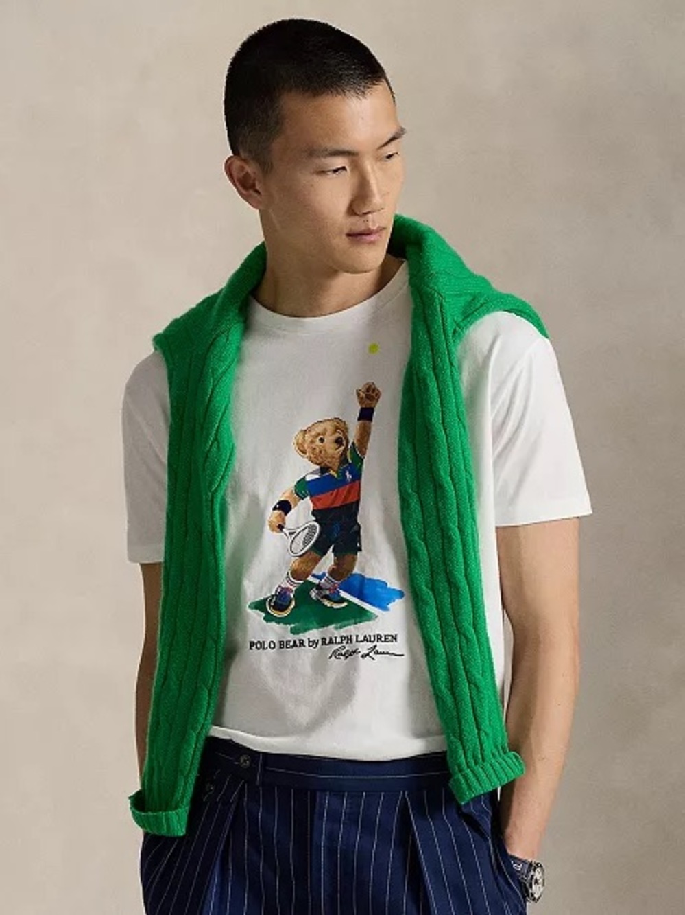 Ralph Lauren White Tee with Multicolor Polo Bear Graphic